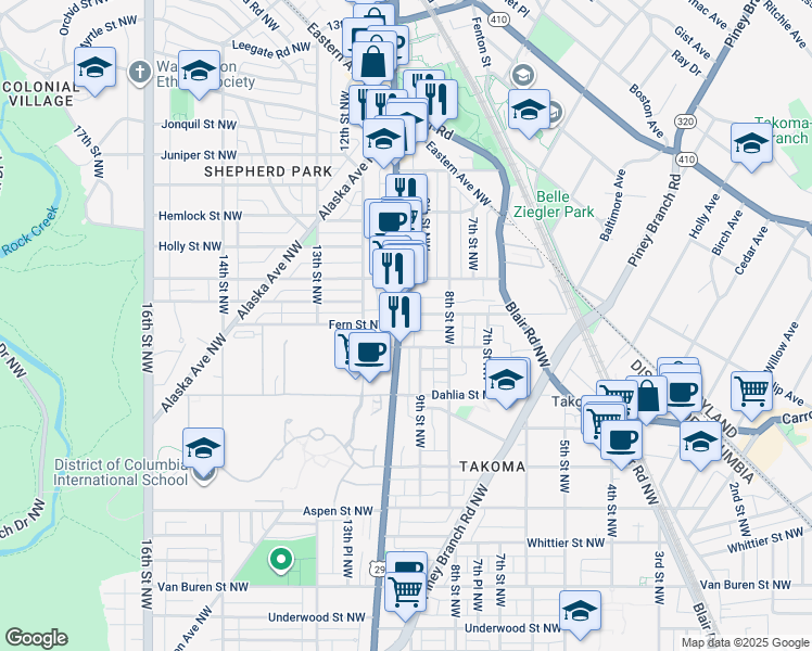 map of restaurants, bars, coffee shops, grocery stores, and more near 101 Independence Avenue Southeast in Washington