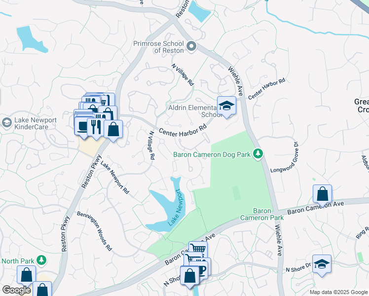 map of restaurants, bars, coffee shops, grocery stores, and more near 11416 Esplanade Drive in Reston
