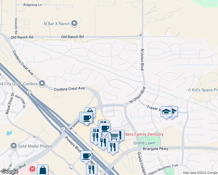 map of restaurants, bars, coffee shops, grocery stores, and more near 4424 Portillo Place in Colorado Springs