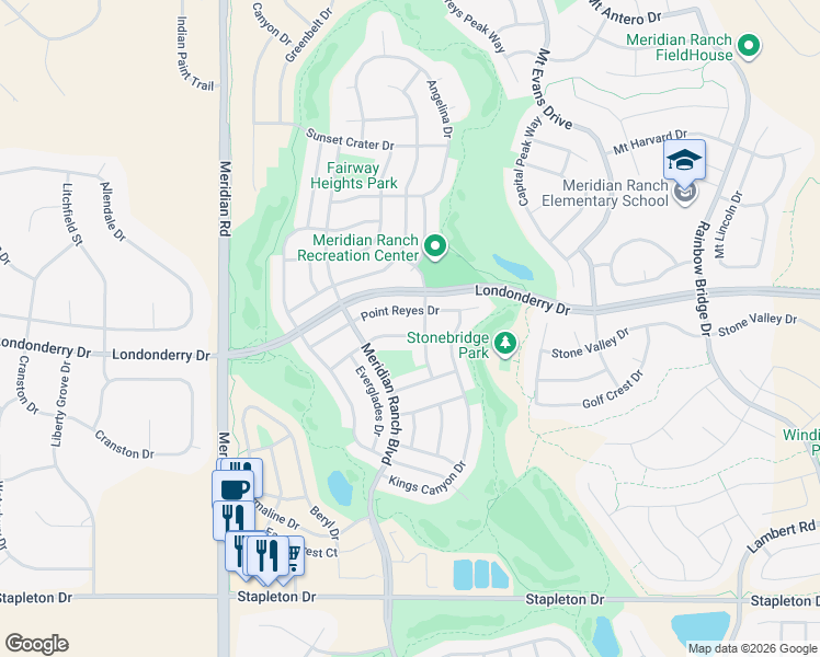 map of restaurants, bars, coffee shops, grocery stores, and more near 12243 Isle Royale Drive in Peyton