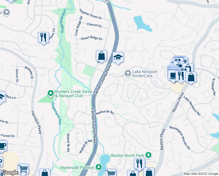 map of restaurants, bars, coffee shops, grocery stores, and more near 1661 Poplar Grove Drive in Reston