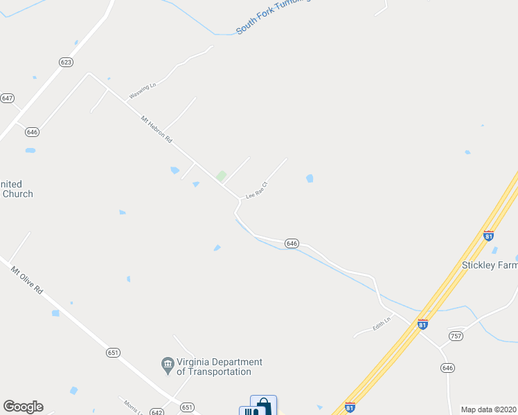map of restaurants, bars, coffee shops, grocery stores, and more near 36 Lee Rae Court in Strasburg