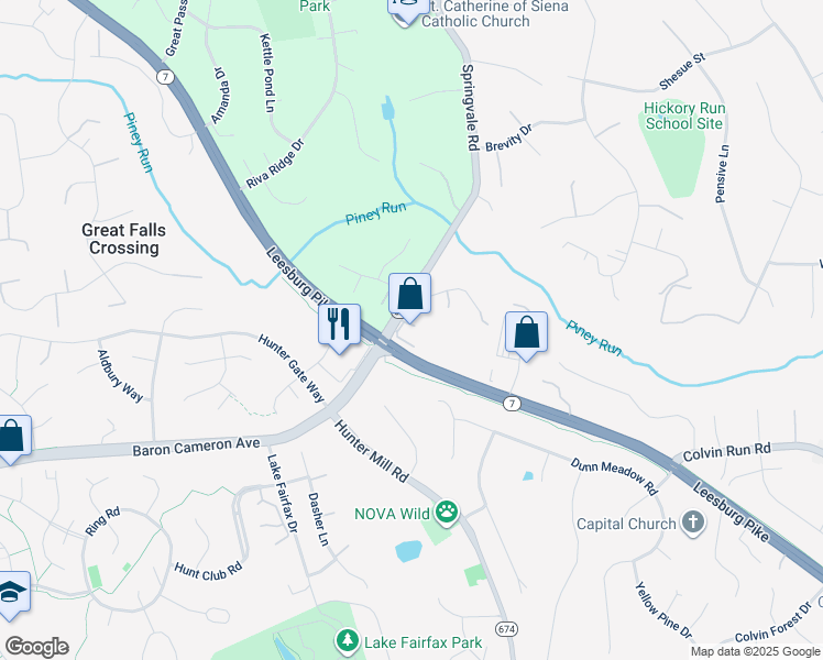 map of restaurants, bars, coffee shops, grocery stores, and more near 10618 Leesburg Pike in Vienna