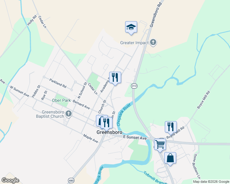 map of restaurants, bars, coffee shops, grocery stores, and more near 101 Elmor Court in Greensboro
