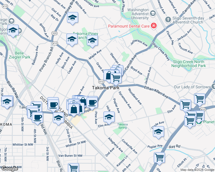 map of restaurants, bars, coffee shops, grocery stores, and more near 101 Independence Avenue Southeast in Washington