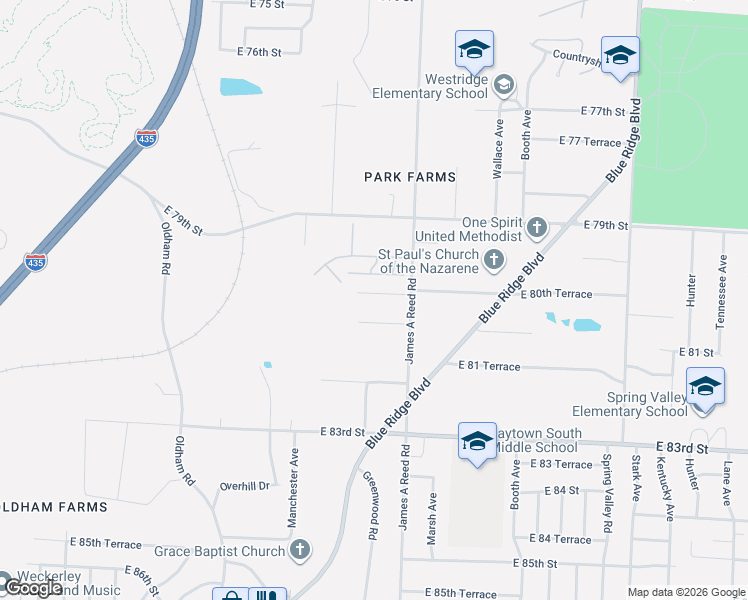 map of restaurants, bars, coffee shops, grocery stores, and more near 8116 East 81st Street in Kansas City