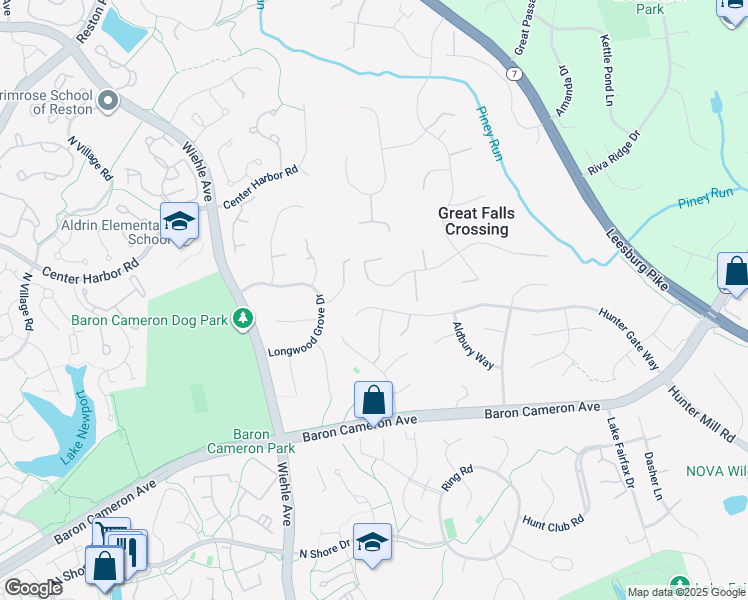 map of restaurants, bars, coffee shops, grocery stores, and more near 10928 Hunter Gate Way in Reston