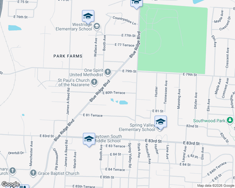 map of restaurants, bars, coffee shops, grocery stores, and more near 8623 East 80th Terrace in Raytown