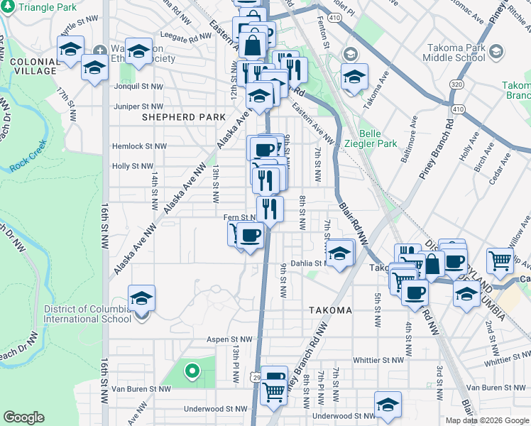 map of restaurants, bars, coffee shops, grocery stores, and more near 101 Independence Avenue Southeast in Washington