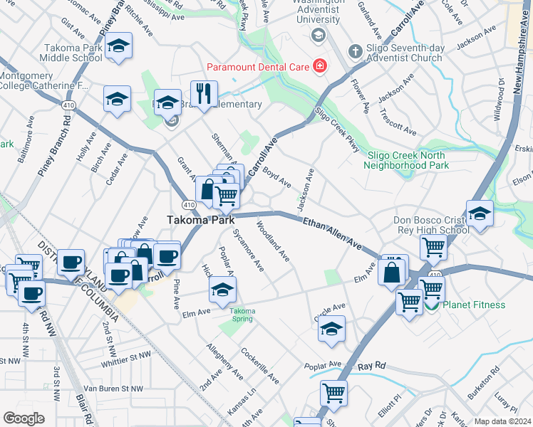 map of restaurants, bars, coffee shops, grocery stores, and more near 101 Independence Avenue Southeast in Washington