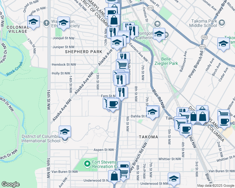 map of restaurants, bars, coffee shops, grocery stores, and more near 101 Independence Avenue Southeast in Washington