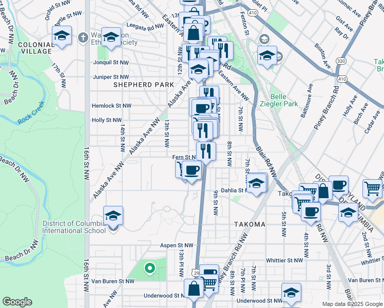 map of restaurants, bars, coffee shops, grocery stores, and more near 101 Independence Avenue Southeast in Washington
