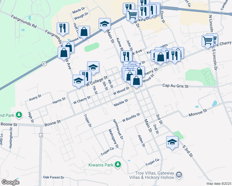 map of restaurants, bars, coffee shops, grocery stores, and more near 340 Boone Street in Troy