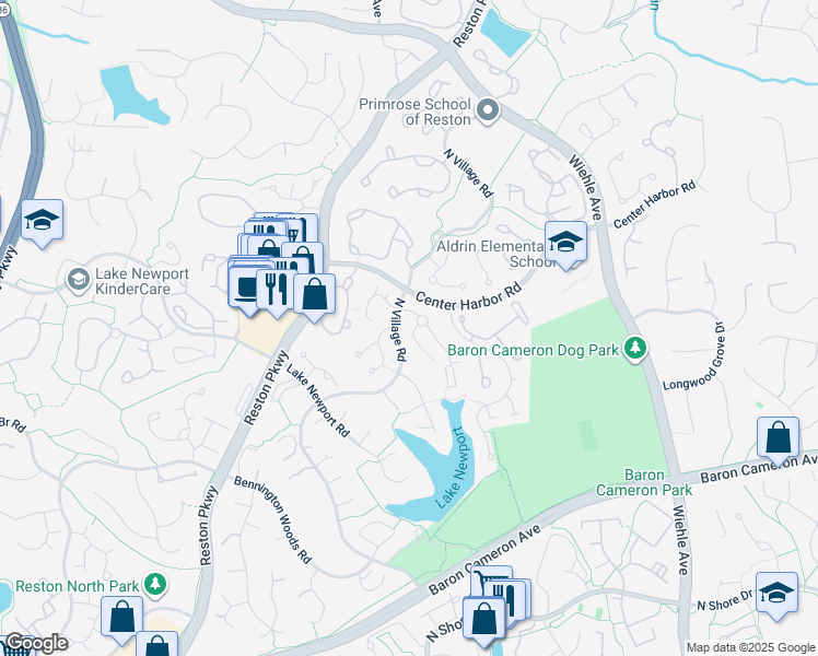 map of restaurants, bars, coffee shops, grocery stores, and more near 1400 Hemingway Court in Reston