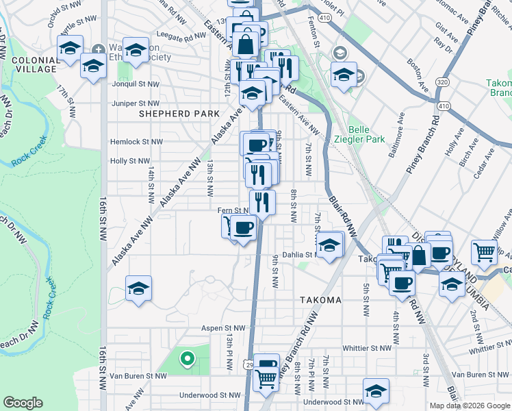 map of restaurants, bars, coffee shops, grocery stores, and more near 101 Independence Avenue Southeast in Washington
