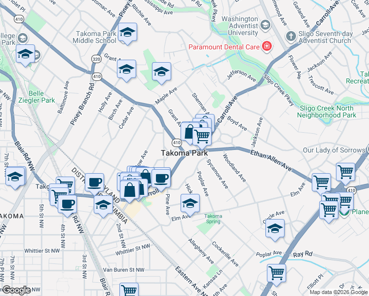 map of restaurants, bars, coffee shops, grocery stores, and more near 101 Independence Avenue Southeast in Washington