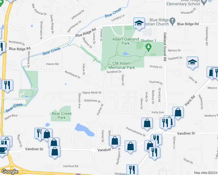 map of restaurants, bars, coffee shops, grocery stores, and more near 1804-1806 Weatherwood Avenue in Columbia