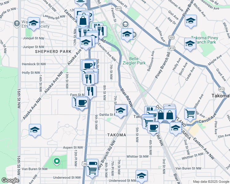 map of restaurants, bars, coffee shops, grocery stores, and more near 101 Independence Avenue Southeast in Washington