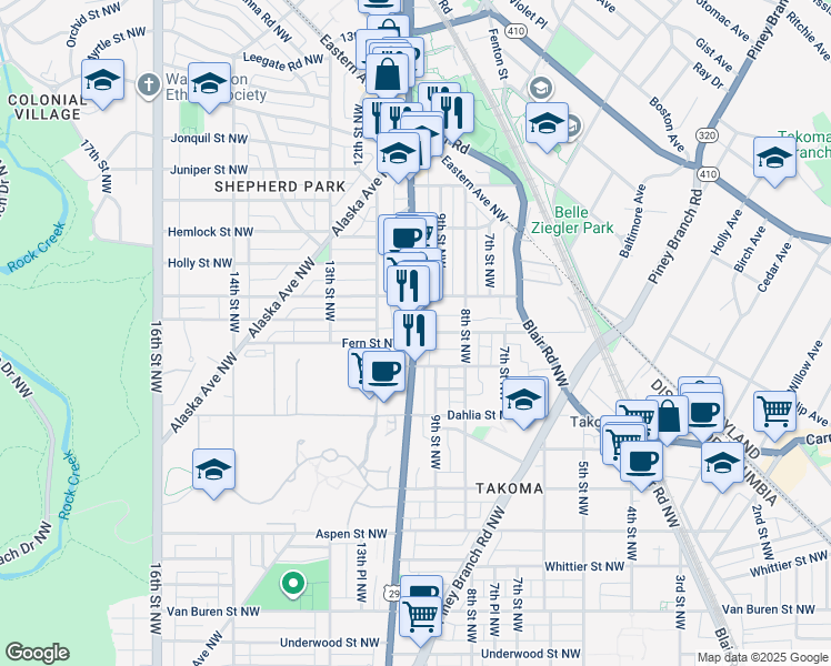 map of restaurants, bars, coffee shops, grocery stores, and more near 101 Independence Avenue Southeast in Washington