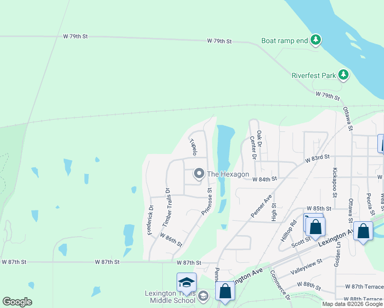 map of restaurants, bars, coffee shops, grocery stores, and more near 8256 Primrose Street in De Soto