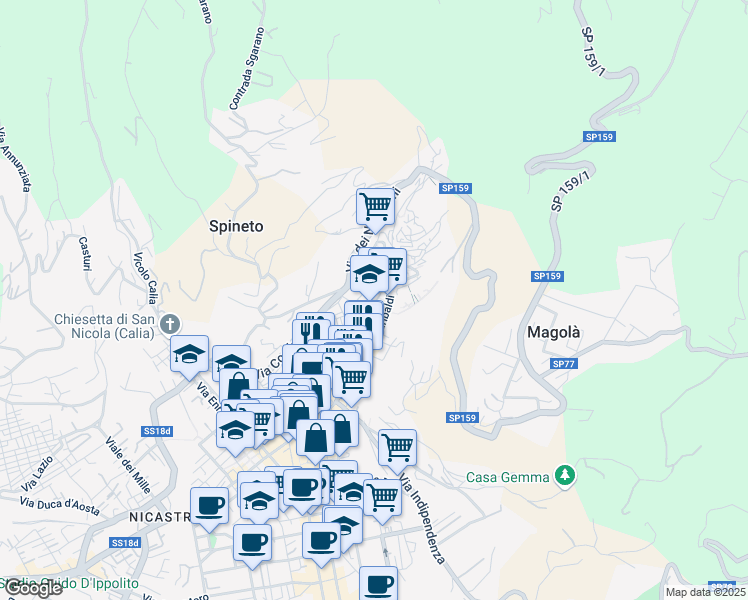 map of restaurants, bars, coffee shops, grocery stores, and more near 3 Via Federico II in Lamezia Terme
