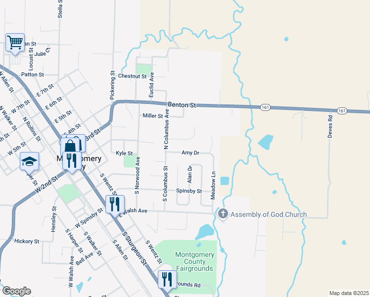 map of restaurants, bars, coffee shops, grocery stores, and more near 17 Craven Drive in Montgomery City