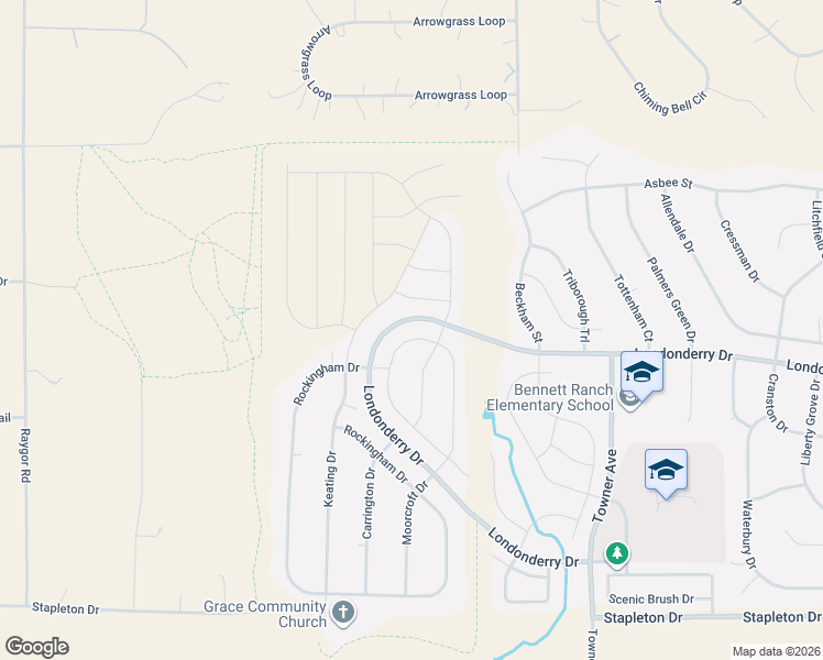 map of restaurants, bars, coffee shops, grocery stores, and more near 10086 Henman Terrace in Peyton