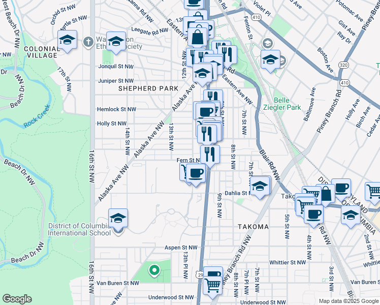 map of restaurants, bars, coffee shops, grocery stores, and more near 101 Independence Avenue Southeast in Washington