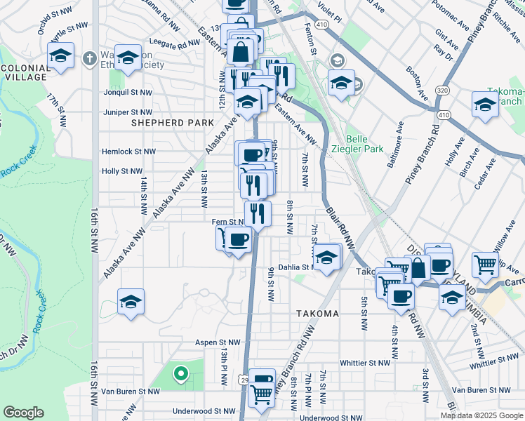 map of restaurants, bars, coffee shops, grocery stores, and more near 101 Independence Avenue Southeast in Washington