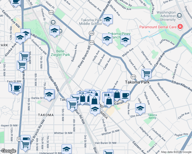 map of restaurants, bars, coffee shops, grocery stores, and more near 101 Independence Avenue Southeast in Washington