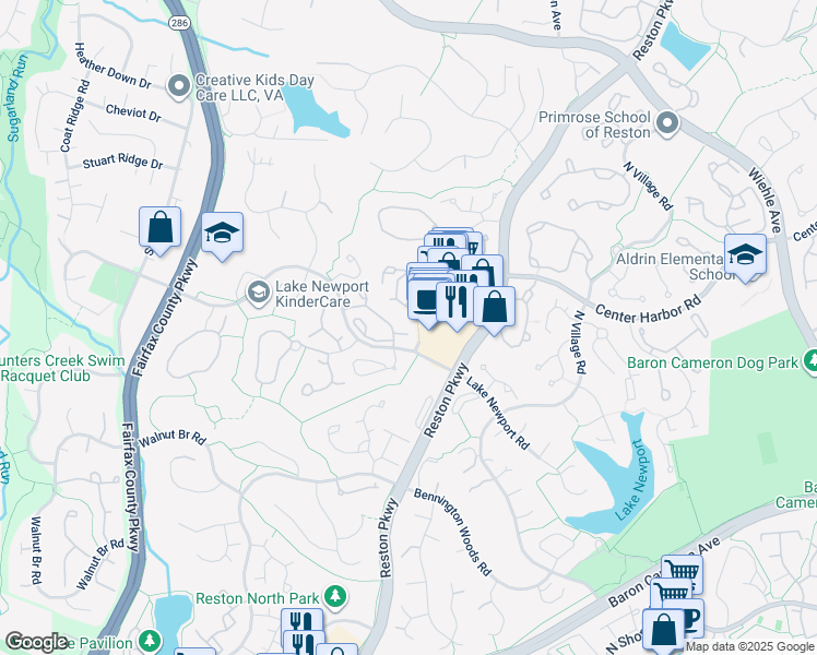 map of restaurants, bars, coffee shops, grocery stores, and more near 11735 Summerchase Circle in Reston