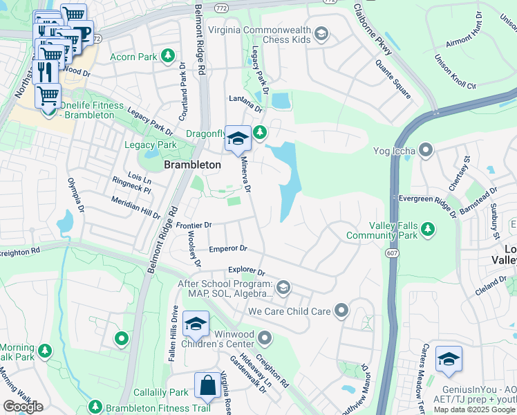 map of restaurants, bars, coffee shops, grocery stores, and more near 23032 Minerva Drive in Ashburn