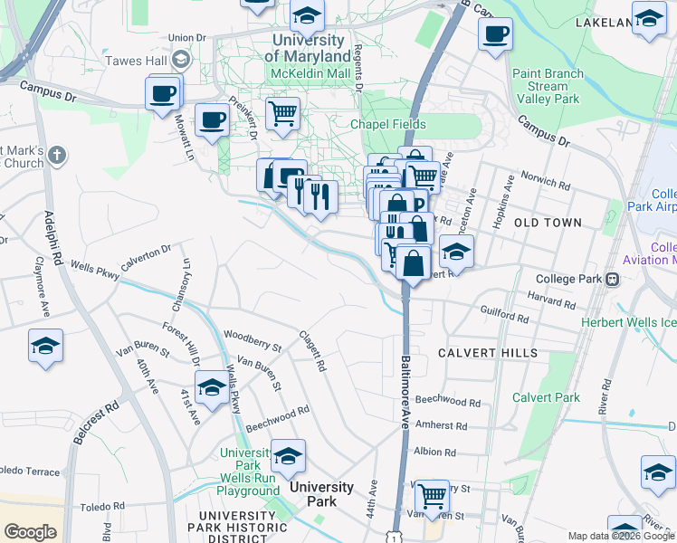 map of restaurants, bars, coffee shops, grocery stores, and more near 101 Independence Avenue Southeast in Washington