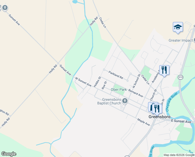 map of restaurants, bars, coffee shops, grocery stores, and more near 120 Hobbs Street in Greensboro