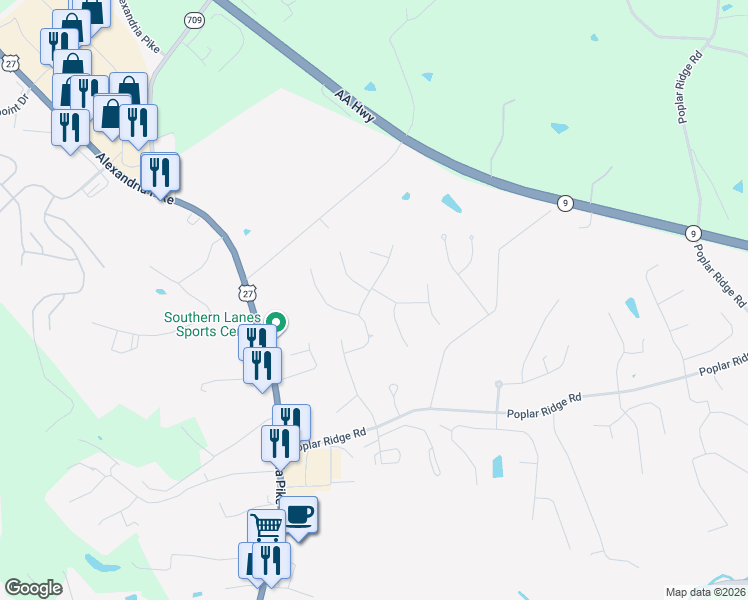 map of restaurants, bars, coffee shops, grocery stores, and more near 7 Rainbow Lane in Alexandria