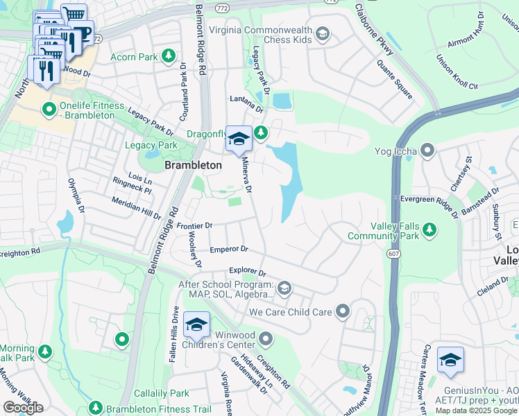 map of restaurants, bars, coffee shops, grocery stores, and more near 23032 Minerva Drive in Ashburn