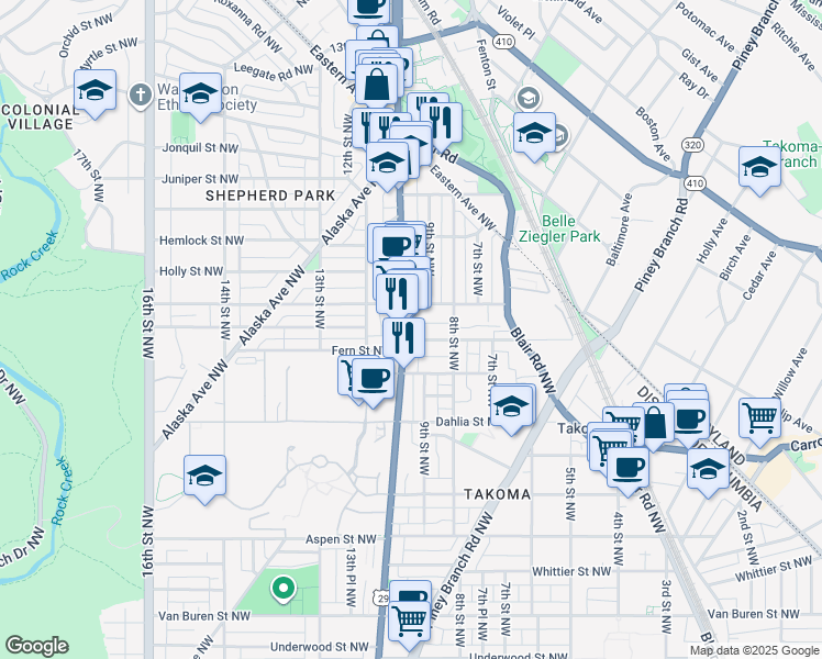 map of restaurants, bars, coffee shops, grocery stores, and more near 101 Independence Avenue Southeast in Washington