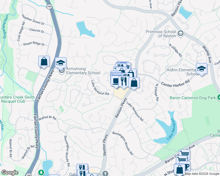 map of restaurants, bars, coffee shops, grocery stores, and more near 11733 Summerchase Circle in Reston