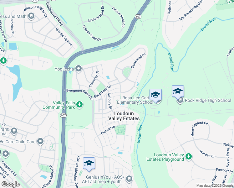 map of restaurants, bars, coffee shops, grocery stores, and more near 23062 Weybridge Square in Broadlands
