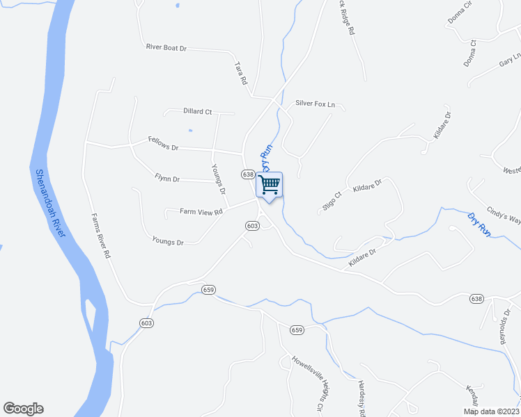 map of restaurants, bars, coffee shops, grocery stores, and more near 4 Blue Mountain Road in Front Royal