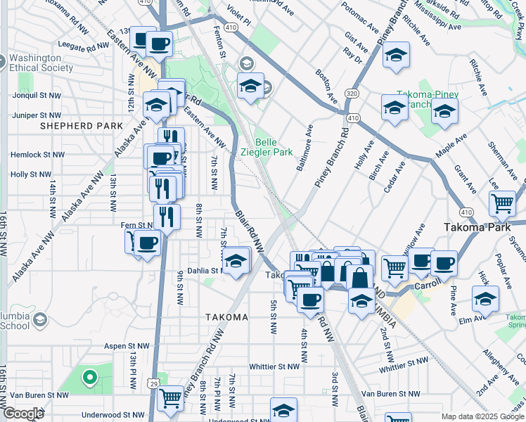 map of restaurants, bars, coffee shops, grocery stores, and more near 519 Fern Place Northwest in Washington