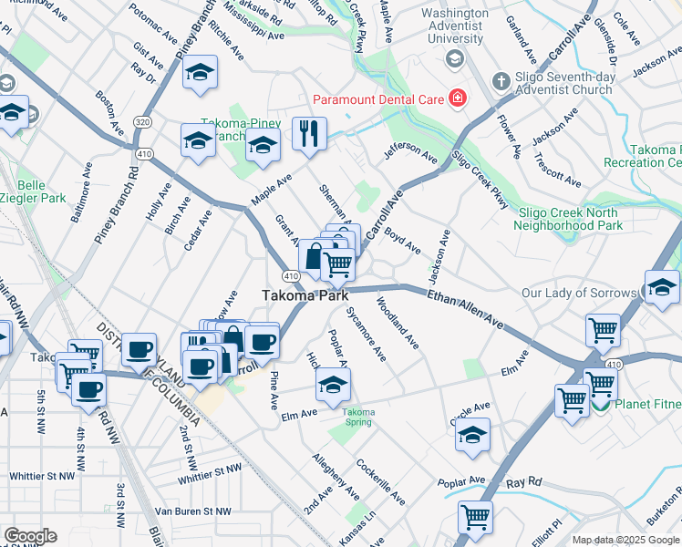 map of restaurants, bars, coffee shops, grocery stores, and more near 101 Independence Avenue Southeast in Washington