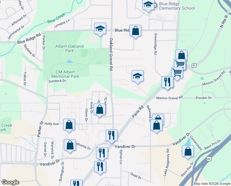 map of restaurants, bars, coffee shops, grocery stores, and more near 2309 Thomas Drive in Columbia