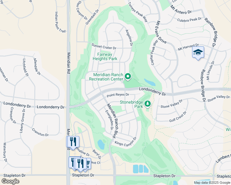 map of restaurants, bars, coffee shops, grocery stores, and more near 12258 Point Reyes Drive in Peyton