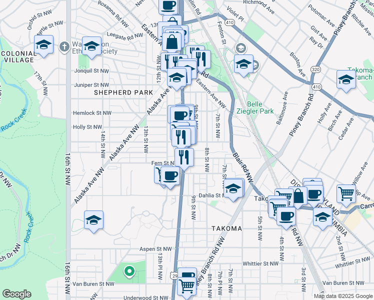 map of restaurants, bars, coffee shops, grocery stores, and more near 101 Independence Avenue Southeast in Washington