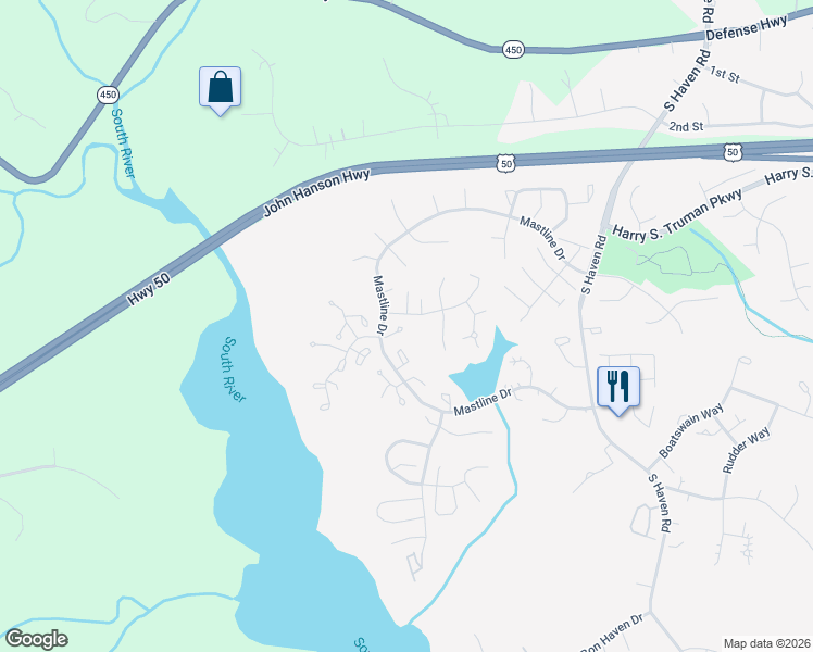map of restaurants, bars, coffee shops, grocery stores, and more near 2568 Glen Cove in Annapolis