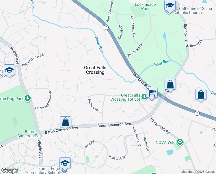 map of restaurants, bars, coffee shops, grocery stores, and more near 1292 Gatesmeadow Way in Reston
