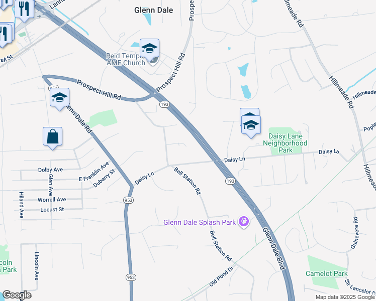 map of restaurants, bars, coffee shops, grocery stores, and more near in Glenn Dale