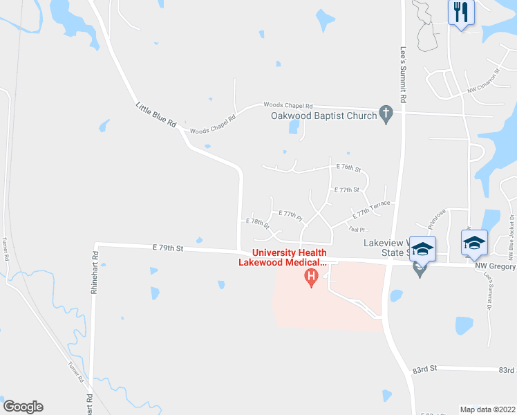map of restaurants, bars, coffee shops, grocery stores, and more near 7801 Brook Court in Kansas City