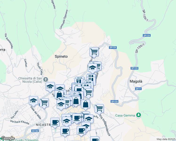 map of restaurants, bars, coffee shops, grocery stores, and more near 3 Via Federico II in Lamezia Terme